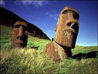 Moai on the slope of Rano Raraku